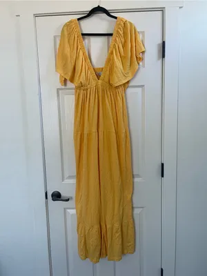 Women’s Free People FP Beach La La Maxi Dress Yellow-Orange Size L thumbnail 2