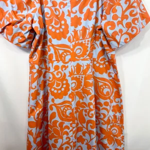 Talbots Size‎ 10 Midi Dress Puff Sleeve Poplin Floral Orange Blue Fit Flare 1526 thumbnail 9