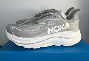 Hoka Clifton 10 Wide Men’s Running Shoes Gray White STLLR Size 8 2E Wide New w/ Box thumbnail 1