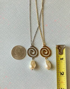 Handmade stainless steel spiral swirl uzumaki & pearl necklace🌀 thumbnail 8