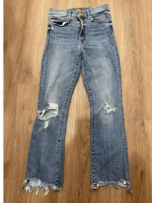 Mother The Insider Crop Step Chew in Dancing on Coals Distressed Blue Jeans Sz26 thumbnail 4