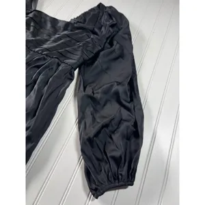 Abercrombie Emerson Satin Mini Dress Black Long Sleeve Babydoll Pleated MT Tall thumbnail 3