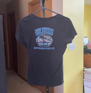 Women's Harley-Davidson Black Blue Red Graphic V-Neck Short Sleeve Tee M thumbnail 3