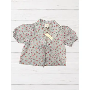 NWT Blue Floral Puff Sleeve Tie Front Cottagecore Praire‎ Blouse Small MABLE thumbnail 2