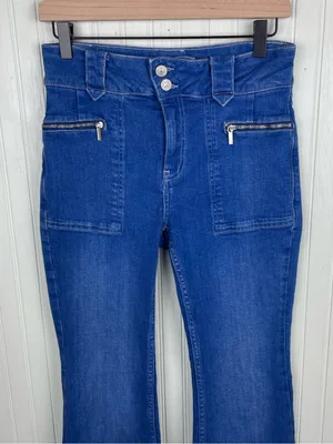 Free People Layla Boho High Rise Flare Leg Jeans Size 26 Electric Blue Denim thumbnail 5