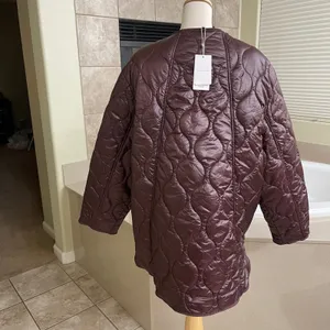 Mango MNG Anorak 012Melon Water Repellent Quilted Jacket Burgundy XXL NEW NWT thumbnail 5