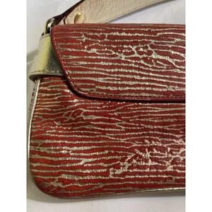 Kate Spade Baguette Shoulder Bag Coral & Gold Metallic Strap Party Clutch thumbnail 6