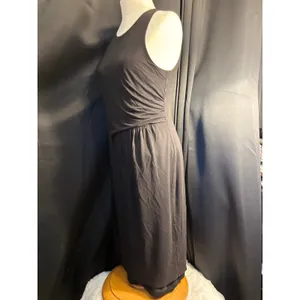 Loft Black Sleeveless Draped Side Sheath Dress Medium Keyhole Back Midi thumbnail 2