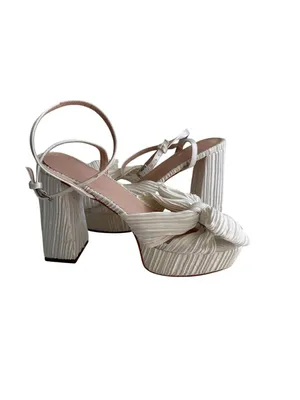 WHITE Pleated Bow Platform Sandals Heels Size 10 thumbnail 8
