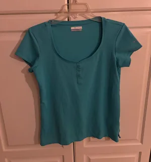 Columbia PFG Womens Turquoise Blue Henley Short Sleeve Mesh Active Top Medium thumbnail 1