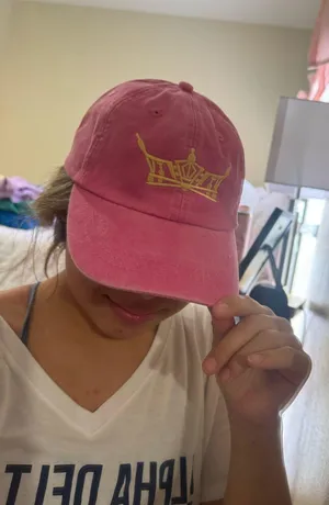 Pink Baseball Cap with Yellow Crown Embroidery thumbnail 1