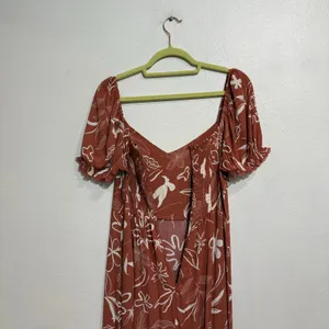 Workshop Rust Floral Puff Sleeve Smocked Back Maxi Dress Sz L thumbnail 9