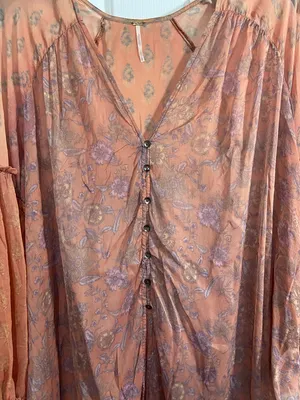 Free People Rust Floral Sheer Button Tunic thumbnail 3