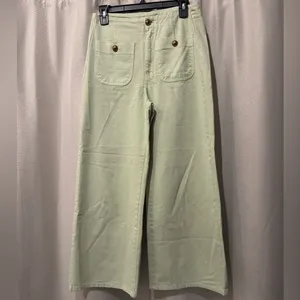 Zara Light Green High Rise Wide Leg Cropped Jeans Size 4 thumbnail 4