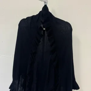 Design History Cashmere Wool Angora Blend Ruffle Trim Knit Shawl Wrap O/S Black thumbnail 5