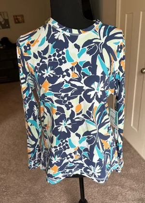 Roxy Women's Long Sleeve Floral Top in Navy, Teal & Orange thumbnail 1