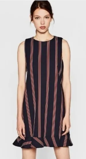 Zara Trafaluc Navy and Red Striped Mini Dress‎ Size Small thumbnail 1