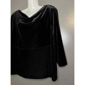 Donna Ricco Blouse Womens 16W Plus Black Velvet Cowl Neck Long Sleeve Made USA thumbnail 4