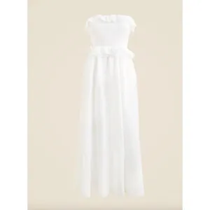 NEW J.Crew Ravenna Dress Ramie Ruffle Lightweight Smocked Midi White Small thumbnail 5