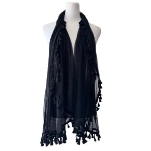 NWT Lulus Sheer Black Tasseled Versatile Shawl Scarf Sarong Cover-Up thumbnail 3
