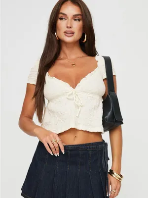 Princess Polly Kellan Cap Sleeve Top Cream Size 2 New with tag thumbnail 3