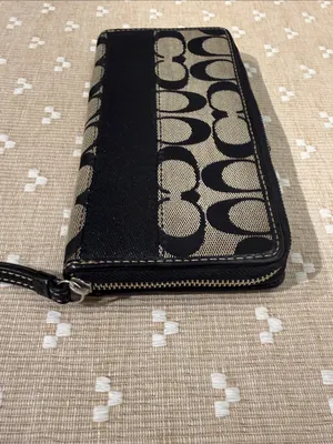 Coach Signature Jacquard‎ Slim Envelope Wallet Black Gray Leather Trim OS thumbnail 5