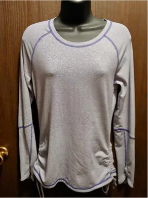 Lucy Activewear Women's Long Sleeve Athletic Top Purple Gray Stripe Small JC536 thumbnail 7
