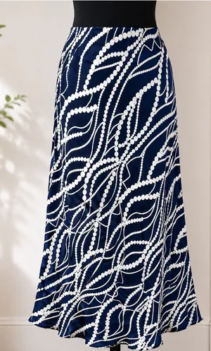 NWT DIXIE Italian Viscose Midi Bais Navy White Skirt ~ Large ~ GORGEOUS thumbnail 1
