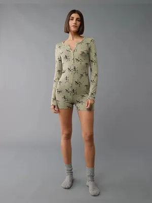 American Eagle Skeleton Plush Ribbed Romper- Size Medium thumbnail 2