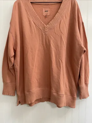 AERIE Relaxed Boyfriend Distressed V-Neck Sweatshirt Burnt Coral Size S thumbnail 5