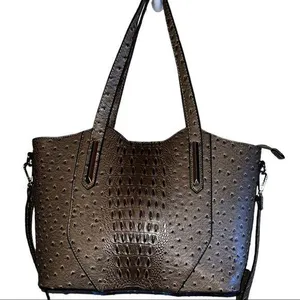 Isabella vegan leather ostrich satchel! Taupe in color with unique design! thumbnail 1