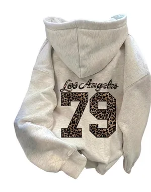 NEW Leopard Number Y2K Hoodie Long Sleeve Drawstring Graphic Sweatshirts XL thumbnail 1