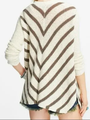 Free People Oversized Circle Back cardigan featuring a striped, asymmetrical thumbnail 2