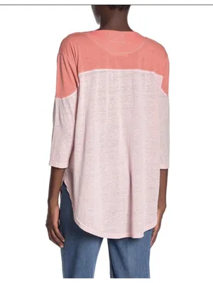 Free People We The Free Pink Combo Colorblock V Neck 3/4 Sleeve Top XS NWT thumbnail 2