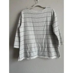 Talbots Women's Size Large 3/4 Sleeve Fringe Hem Sweater Top White Black Stripes thumbnail 7