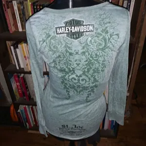 Harley-Davidson green wings St Joe MO long sleeve fitted motorcycle tee thumbnail 3