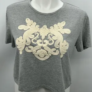 H & M gray cropped textured large short sleeve shirt thumbnail 1