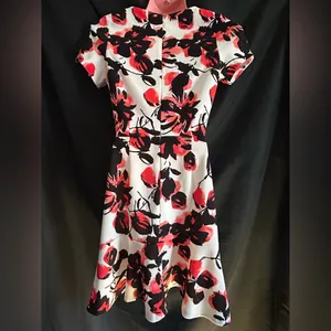 Love…Ady Women’s White Red & Black Floral Fit Flare Short Sleeve Party Dress SM thumbnail 9