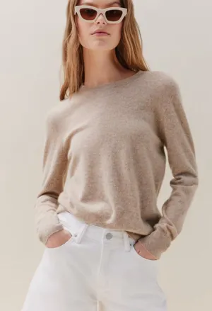 Quince Mongolian Cashmere Crewneck Sweater in Oatmeal Small thumbnail 1