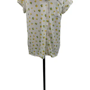 Eberjey Dianna Lemon‎ Print Short Sleeve Pajama Shirt White Yellow Medium thumbnail 5