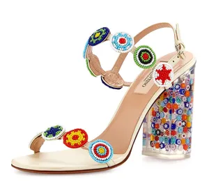 Valentino medallion beaded floral lucite-heel leather sandal size 37 thumbnail 1