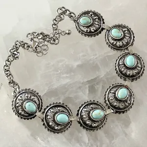 Retro Silver Tone and Faux Turquoise Choker Necklace Concho thumbnail 4