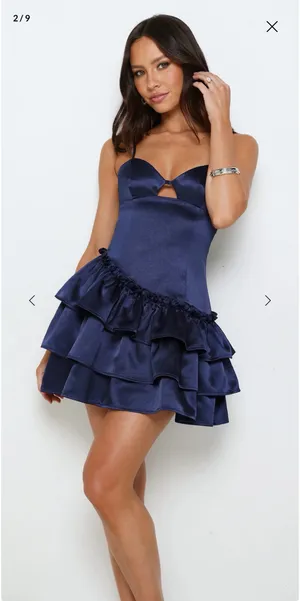 Hello Molly Lipgloss Logic Satin Mini Dress Navy thumbnail 3
