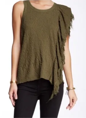 🌿 Free People Treat Me Tender Frayed Tank Top 🪶 Olive‎ Green Medium thumbnail 1