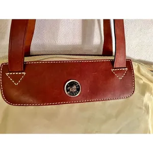 Dooney & Bourke Beige Nylon W/ Brown Leather Strap Zip Top Travel Bag thumbnail 3