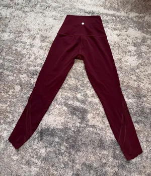lululemon athletica women’sHigh-Waist Burgundy Leggings with Logo thumbnail 1
