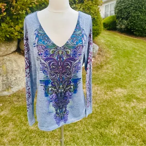 Live & Let Live Blue & Purple Printed Embellished Long Sleeve Top Women's thumbnail 5