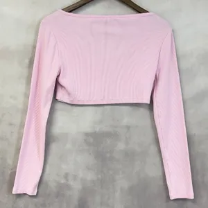 Tommy Jeans Crop Top Women‎ Medium Pink Ribbed Y2K Girly Preppy Ballet Pastel thumbnail 2