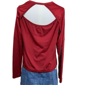 Champion Activewear Top Womens Medium Burgundy Red‎ Mesh Open Back Thumbholes thumbnail 4