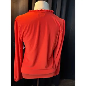 CeCe Florence Rose Ruffle V-Neck Blouse Cherry Pop Red‎ Long Sleeve XS 7063609 thumbnail 4